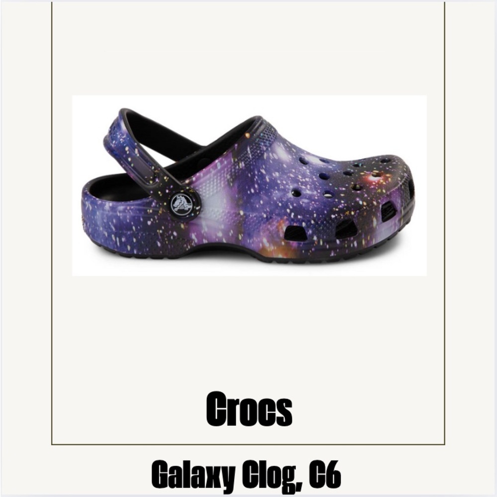 Kids’ galaxy crocs brand new with tags. Size toddler C6